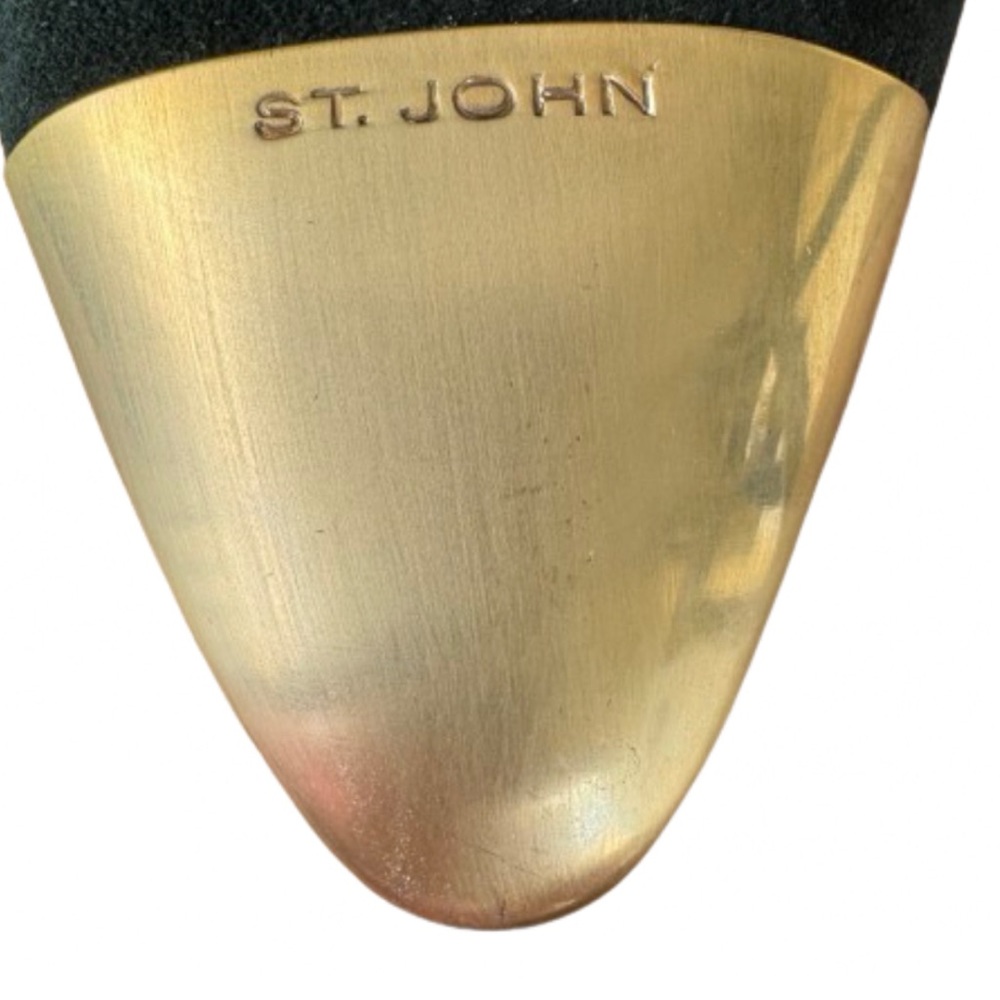 ST JOHN Womens Black Suede/Leather Made In Italy Gold Metal Toe/Heels Size 11 - Picture 4 of 7